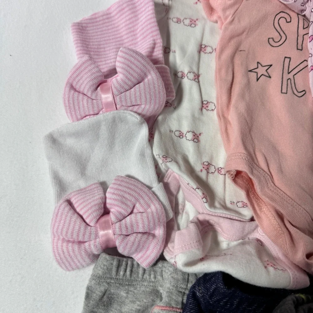 Baby Girl Clothing Lot Sleepers Bodysuits Leggings Hats Pink Red Blue Mixed Set